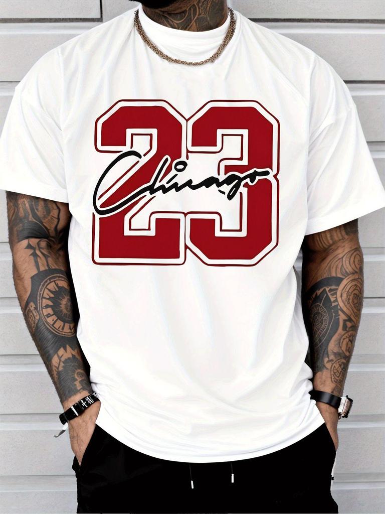 Mens Vintage Chicago 23 Number Graphic T Shirt Hip Hop Streetwear Crew Neck Short Sleeve Tees Casual Sports Basketball Style