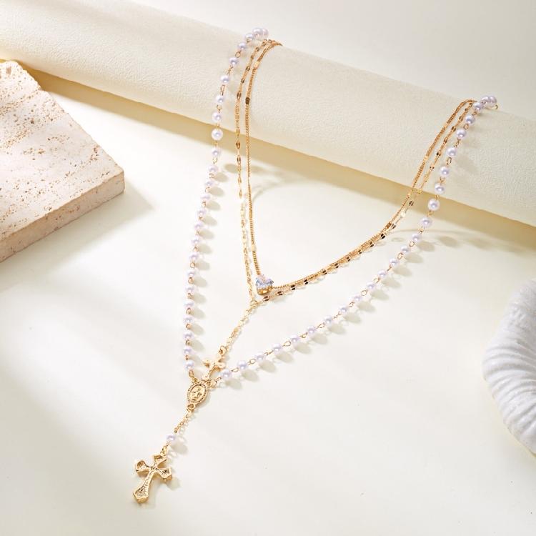 Alloy Pearls Beaded Necklace Y Shaped Pendant Clavicle Chain for Long Time Comfort and Fashion Statement