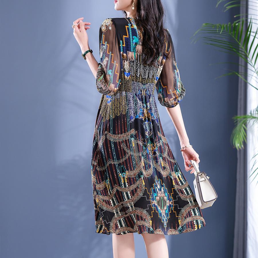 Silk Dress with Exotic Print