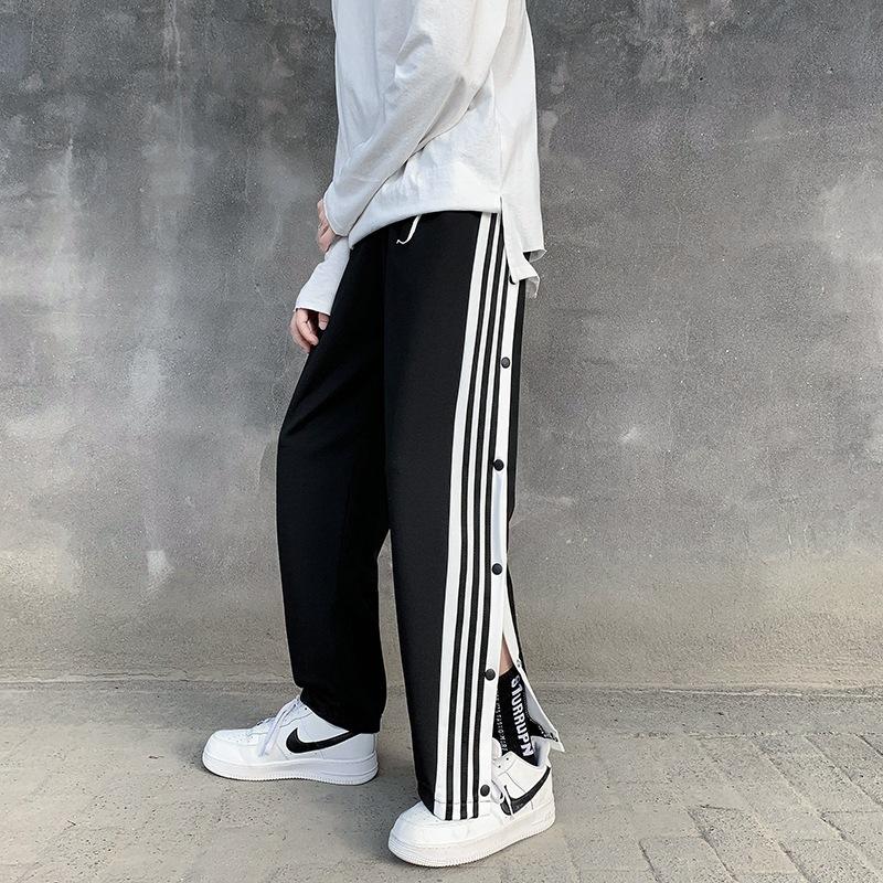 Side-breasted sweatpants men's loose straight-leg pants trendy high street trendy brand full-open-button basketball pants