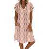 Women's Summer V-neck Short Sleeve Printed Cotton And Linen Dress