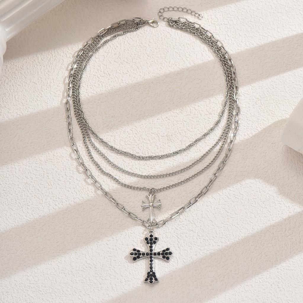 

Hiphop Layered Cross Pendant Necklace For Women With Geometric Alloy Design
