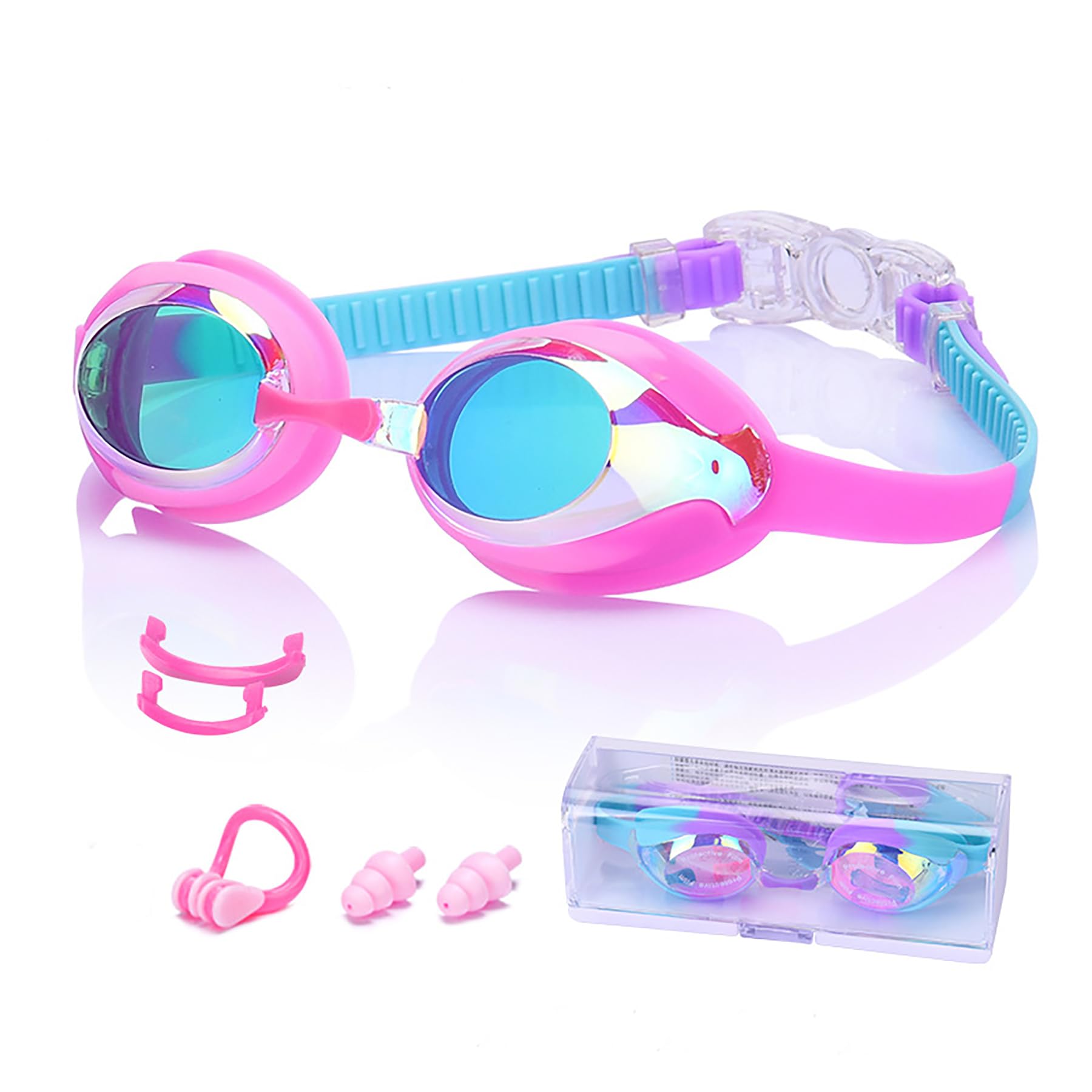 

Очки для плавания для детей от 7 лет и УФ-зеркальные, мягкие, ударопрочные, с регулируемым мостиком, с защитным кейсом для носа, для мальчиков начальной школы и фитнеса [MiniAya] Детские