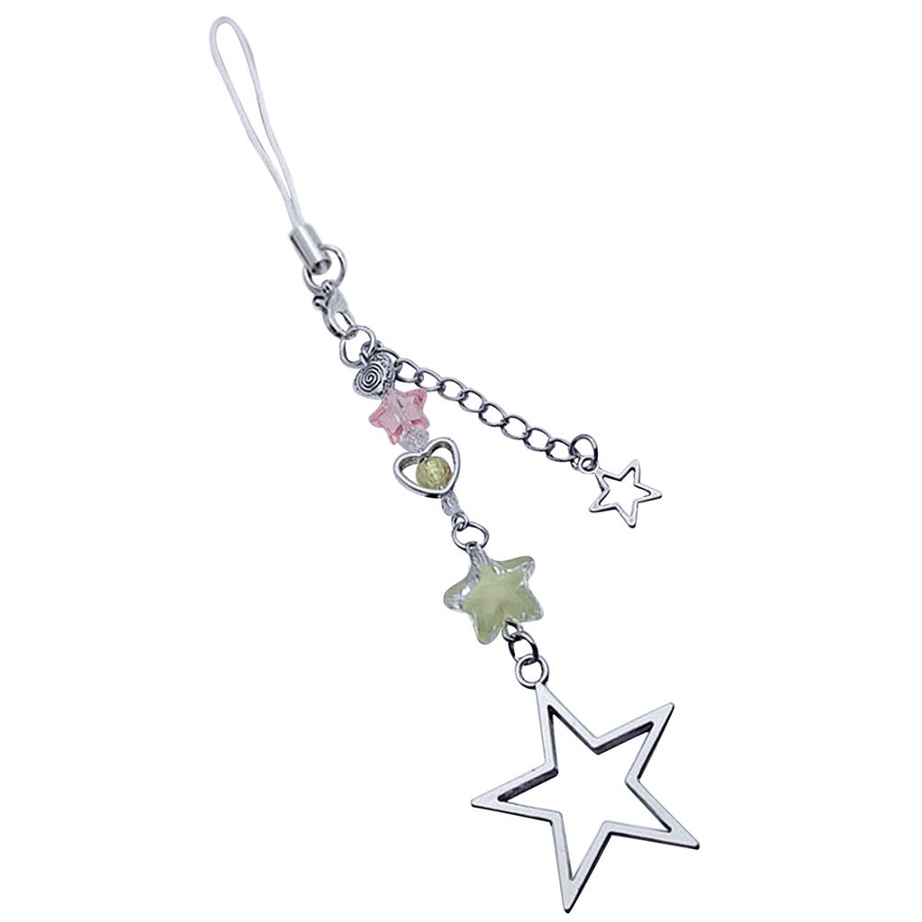 Stylish Star Beaded Phone Chain Alloy Material Star Keychain Bag Decoration Phone Jewelry Great GIft for Women and Girls