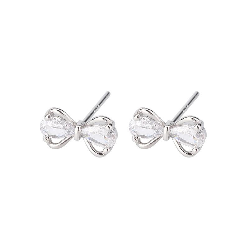 Sweet Exquisite Diamond Butterfly Knot 925 Sterling Silver Jewelry Compact and Versatile Stud Earrings 3828