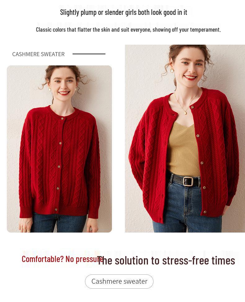 Women's Heavyweight Cashmere Cable Knit Cardigan Sweater - Autumn/Winter Collection
