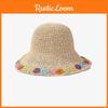 Cute Daisy Floral Crochet Straw Hat For Women Sun Protection Wide Brim Bucket Hat