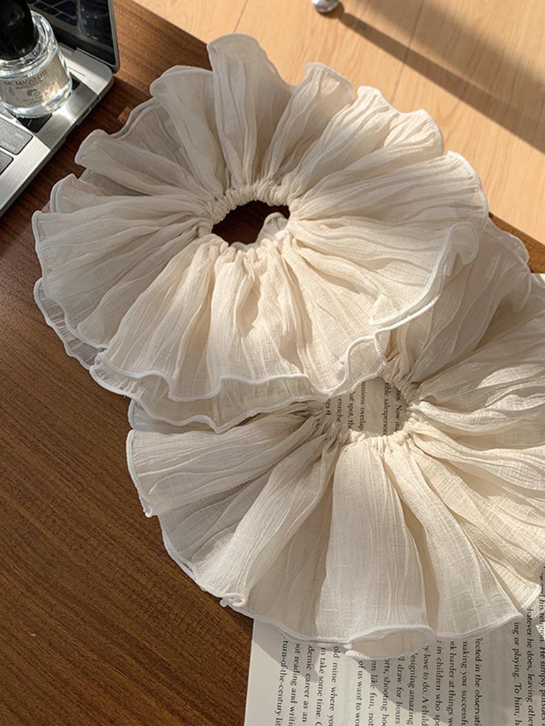 Wrinkled hair band, large intestine band, high-end look, black and white double-layer hair tie, women's versatile hair accessory