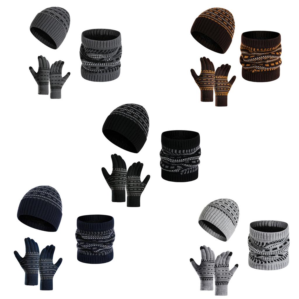 Adult Thicken Hat Gloves Neck Gaiter Set Teens Knitted Beanies Hat Suit Winter Warm Boys Girls Christmas Hat for Outdoor