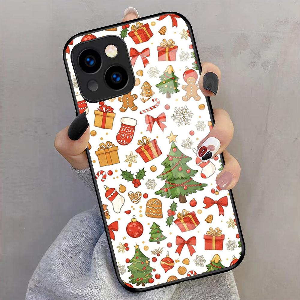 Christmas Santa Claus Snowman Phone Case For IPhone 17 Pro Max 16 15 14 Pro Max 13 11 X Xs Xr 8 7Plus Glass Cover