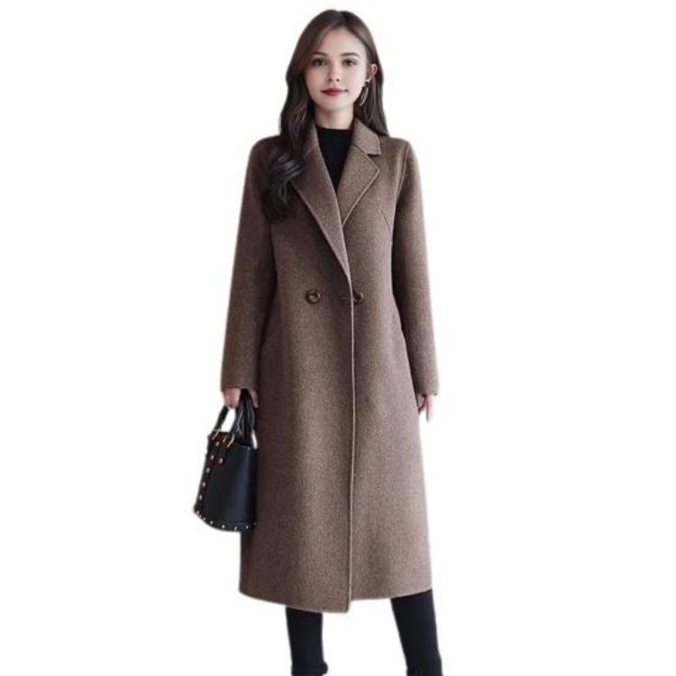 Thermal Winter Coat Women Double Breasted Overcoat Turn Down Collar Long Sleeved Loose Fit Jacket Solid Color Pockets Commuting Dating Spring Fall