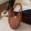 Borsa a Spalla Intrecciata con Perline da Donna Borsa a Secchiello da Spiaggia Traforata Grande Capacità Borse da Sotto Braccio Leggere per Viaggio Lavoro Appuntamenti
