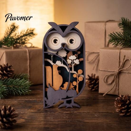 Handcrafted Wood Owl Figurines Multi Layer Wooden Figurine, 3D Layered Crafts, Creative Detailed Desk Ornaments Carving Animal for Home Bedroom Living