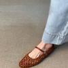 Sheepskin French hollow woven flat-soled sandals women's summer outer wear woven belt light mouth pig cage shoes Mary Jane single shoes