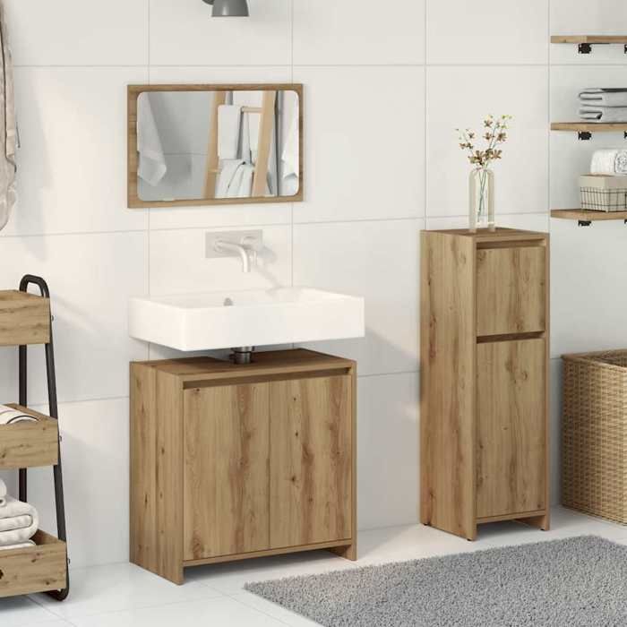 VidaXL Ensemble De Meubles Salle De Bain 3 Pcs Bois D'ingénierie, Armoire De Salle De Bain, Placard De Salle De Bain, Meuble 3328564