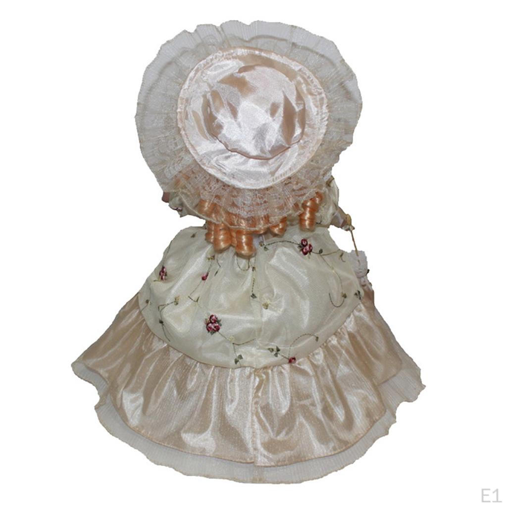 40cm Porcelain Female Doll Figurines Dress Hat Home Decor