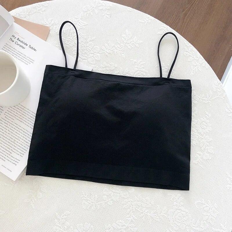 

Женские топы на бретелях, черные, красивые, с открытым пупком, удобная майка с мягкой подкладкой One Size