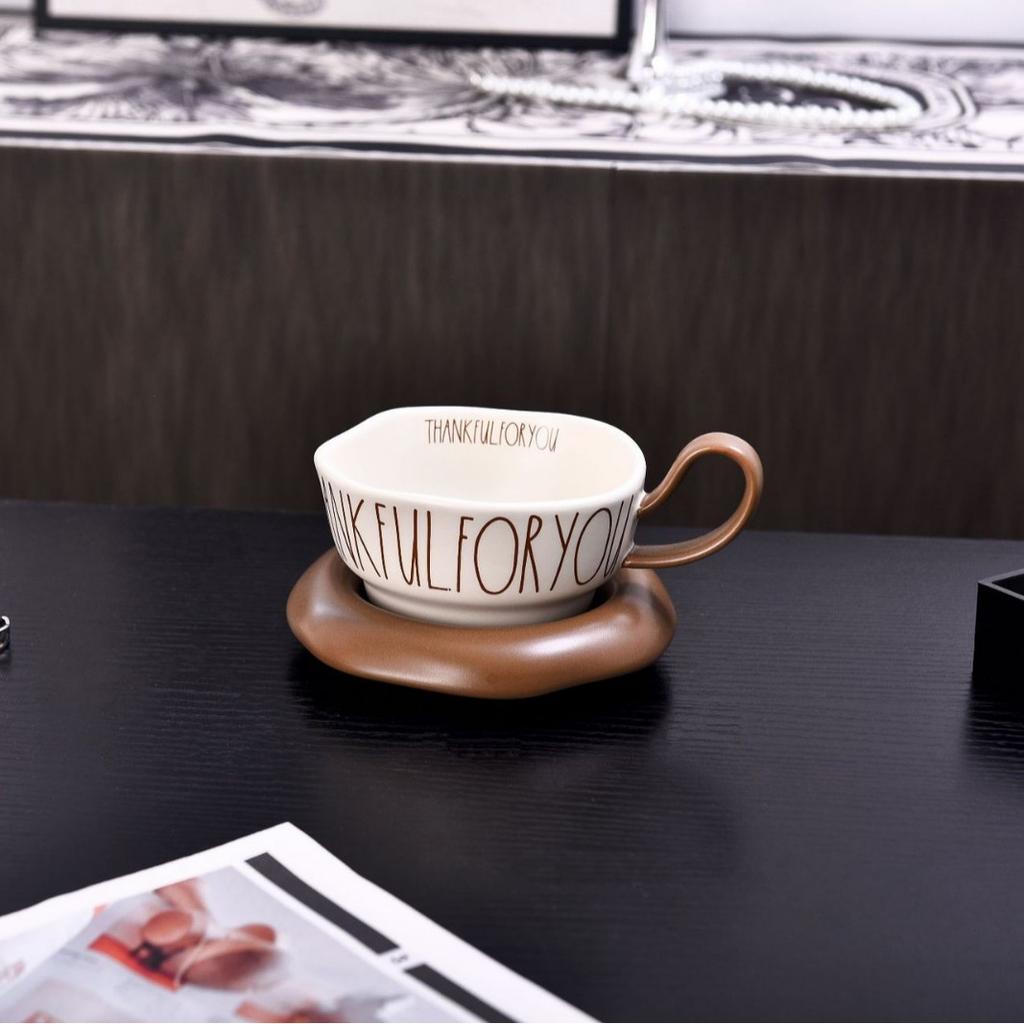Creative European Ceramic Coffee Mug with Saucer Large Capacity Office Home Breakfast Cup for Milk Tea