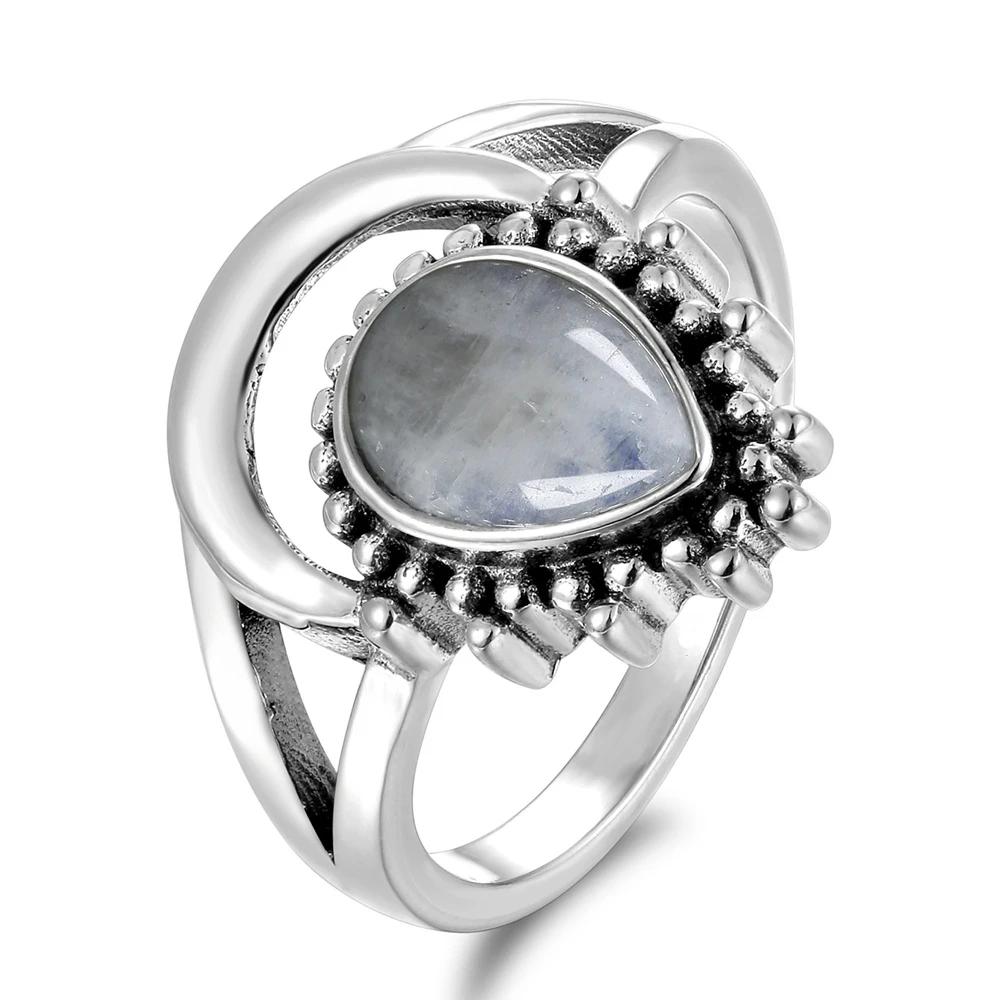 New Vintage  CopperJewelry Finger Rings For Men Women 7x9MM Water Drop Natural Moonstones Weeding Anniversary Party Gifts