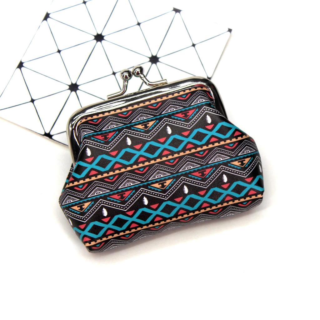Retro Ethnic Print Women's Clasp Coin Purse - Little Girl Handheld Wallet