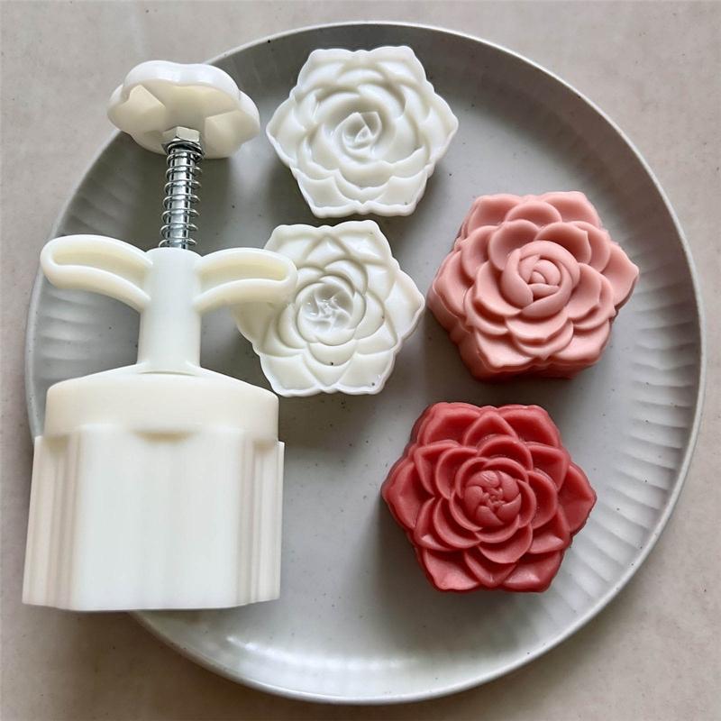 Plastic Mooncake Stamp Cute Flower Shape Mooncake Mold Festival DIY Hand Press Mooncake Cutters Pastry Decorating Gadget