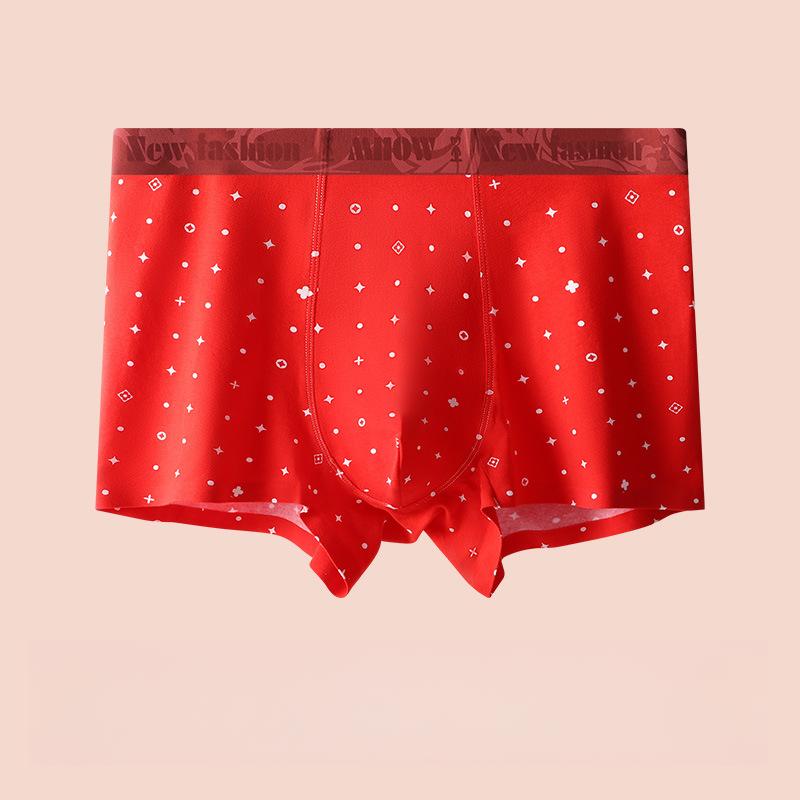 1pc Underpants with No Trace Underwear Flat Cornered Pants Red Square Cornered Pants Boxer Brief