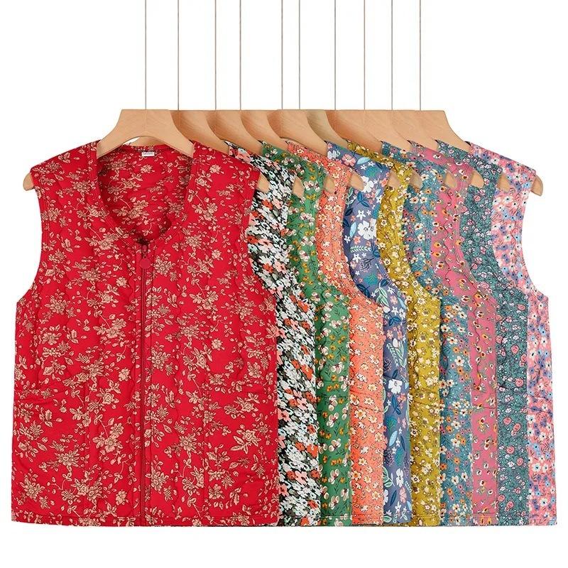 Autumn and winter vest women fleece thickened middle-aged and old mother short wear cotton-padded clothes, fragrant wind sleeveless thermal vest
