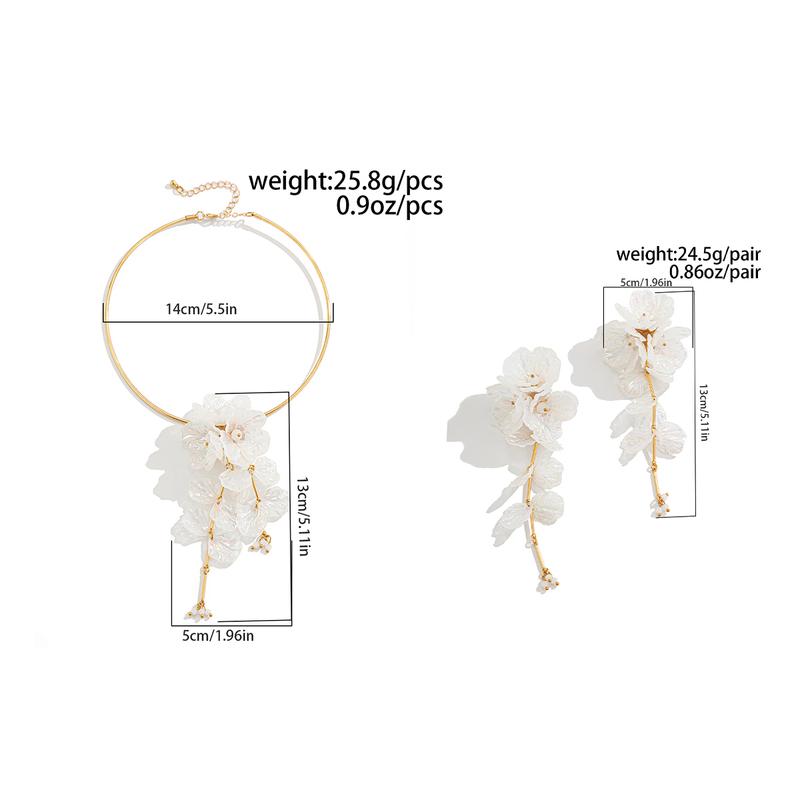 Ingemark Creative Punk Torques Chain Necklace Women Wed Bridal Elegant White Flower Hanging Drop Earrings Wed Bridal Jewelry Set