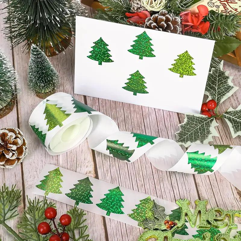 500Pcs/Roll Gift Sealing Stickers Xmas Tree Hat Stickers Self-Adhesive Label Decals for Holiday Envelope Invitations Cards Decor