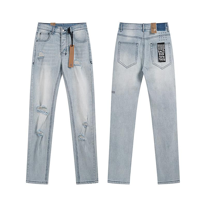 Purple Brand Ink Printing Meichao High Street Retro Ripped Casual Trend Denim Horn Pants Small Feet