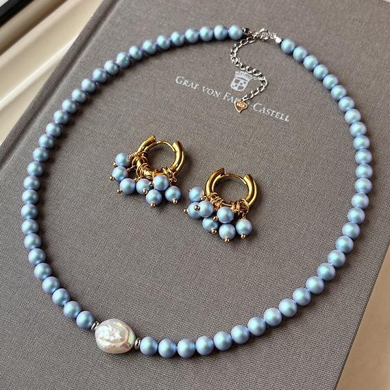 New Design Trendy Blue Beads Natural Baroque Freshwater Pearl 14K Gold Filled Female Sets Necklace Bracelet Earrings