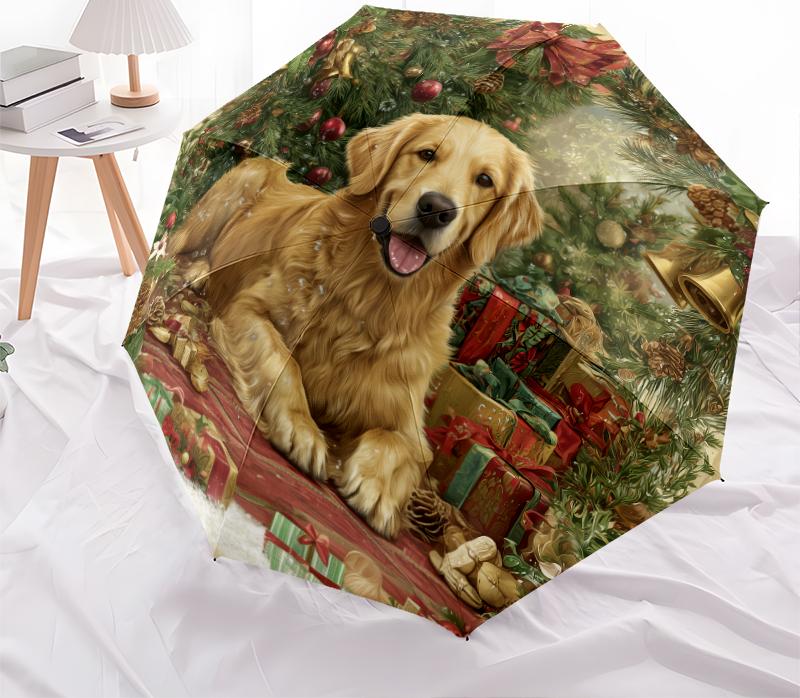 Christmas dog, automatic folding umbrella, portable and foldable design, 8 ribs, a Christmas or birthday gift.