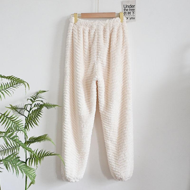 Winter Couple Fleece Pajama Pants Thick Warm Solid High Waist Cinched Fleece Lounge Pants for Home & Outdoor Wear