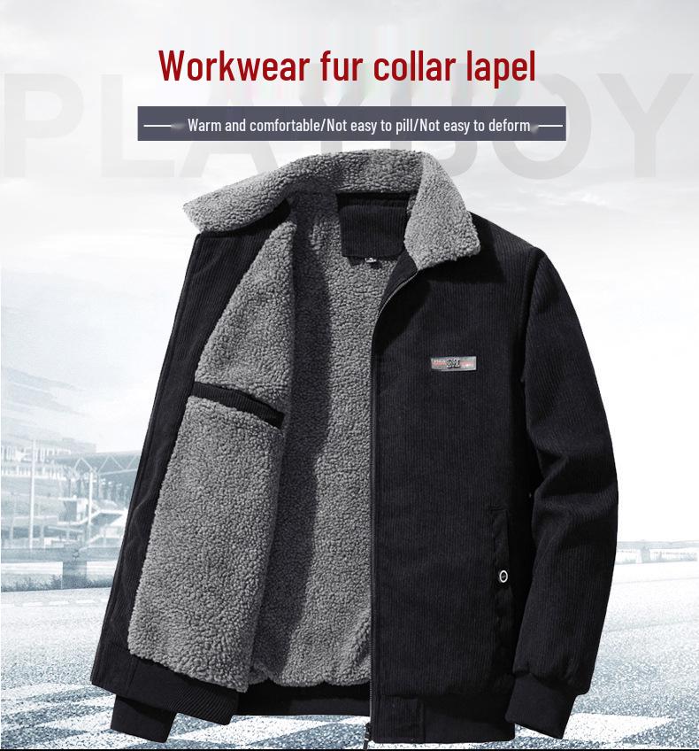Herren Winter Cordjacke mit Samt, Lammwolle und Stehkragen - Trendige und dicke Mode für Freizeitkleidung