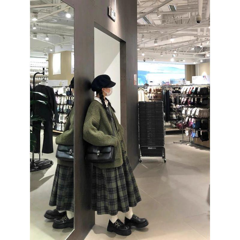 

Lazy V-neck Soft Glutinous Sweater Outwear Knitting Cardigan Green S