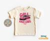 Girls Love Race Cars Too Toddler Shirt - Cute Girl Racing Kids Tshirt - Hot Rod Car Graphic Tee