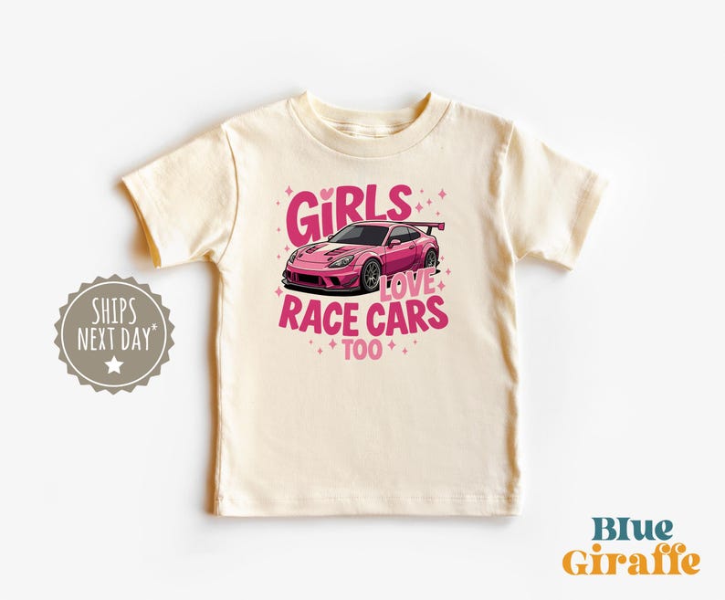 Girls Love Race Cars Too Toddler Shirt - Cute Girl Racing Kids Tshirt - Hot Rod Car Graphic Tee 150
