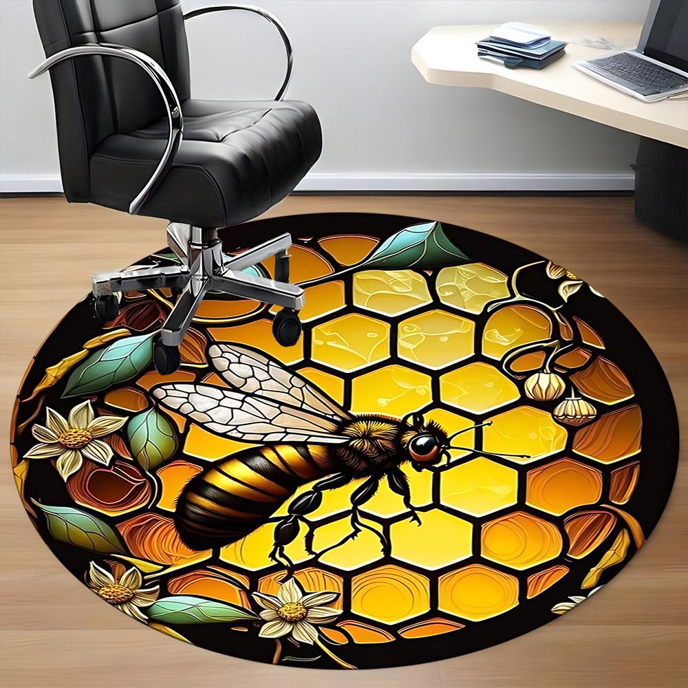 1pc Bee Honeycomb Office Round Area Rug, Under Office Chairs Bedroom Living Room Home Decor, Room Deco