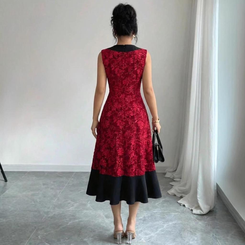 Elegant French-Inspired Red Long Dress