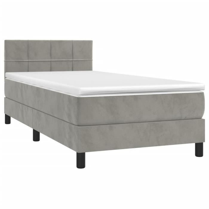 3141269 vidaXL Divan-lit Et Matelas Gris Clair 80x200 Cm Velours