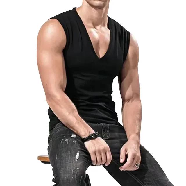 Yaz Düz Renk Erkek Bol Kesim V Yaka Günlük Spor Atlet