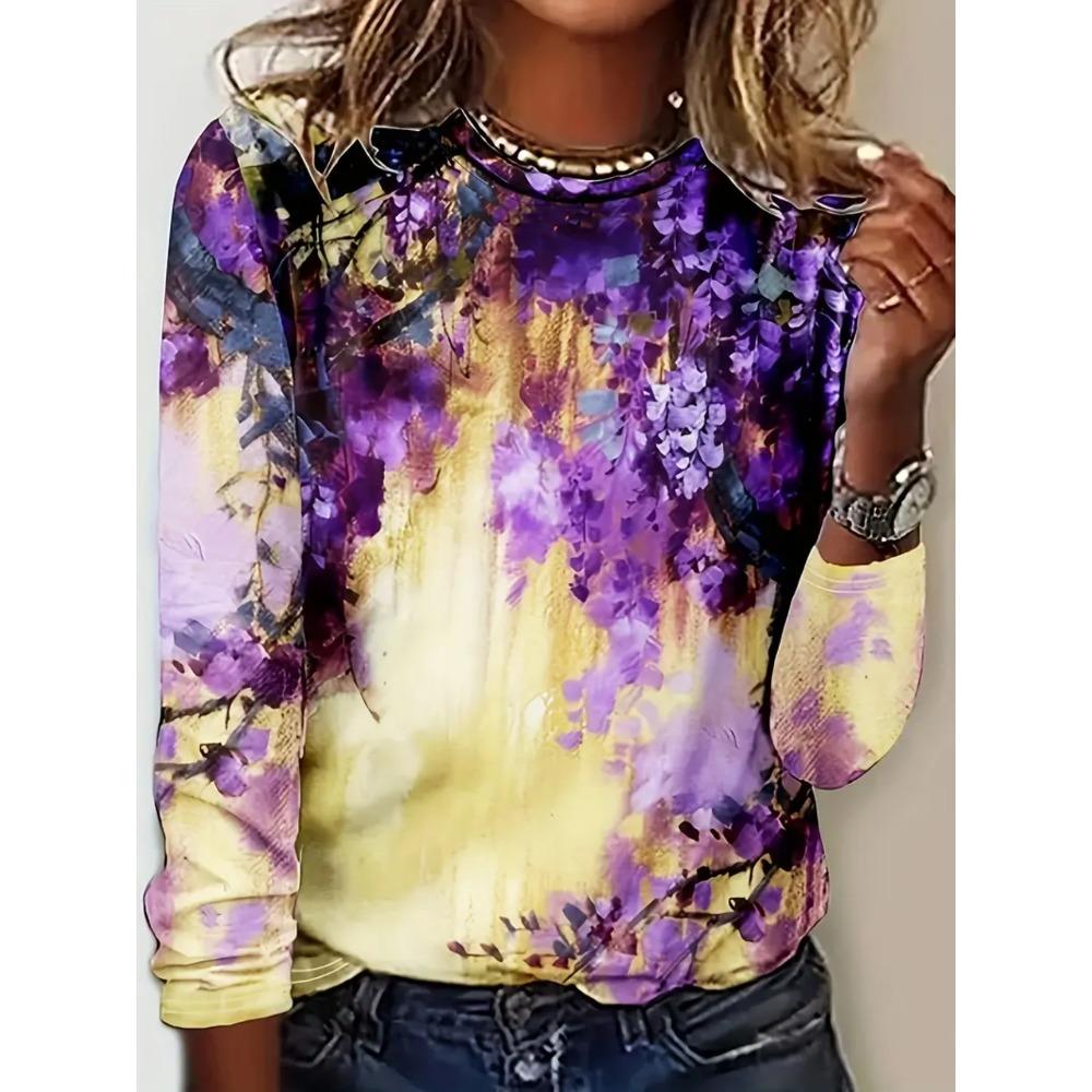 3D Pattern Design Women's Printed Long-Sleeve Casual T-Shirt - Round Neck, Loose Fit