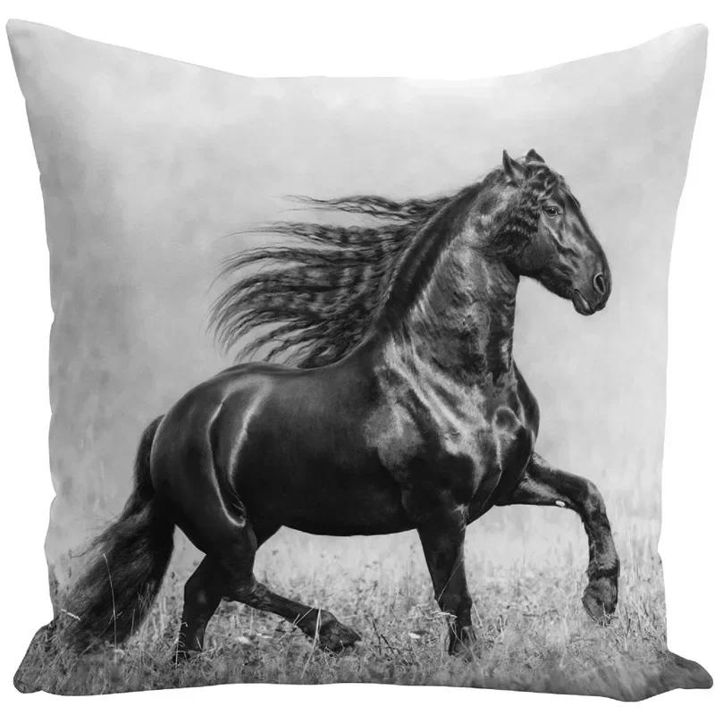 Față de pernă 45x45 Seturi de huse de perne cu imprimeu animal de război, cal alb, pentru scaun, canapea, decor decorativ pentru casă, fermă