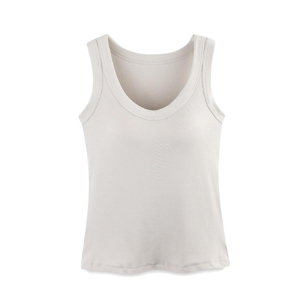 American Style Women's Camisole Top with Wide Straps and Built-in Bra Pads, Ribbed Design, Side Coverage, Versatile Wear.