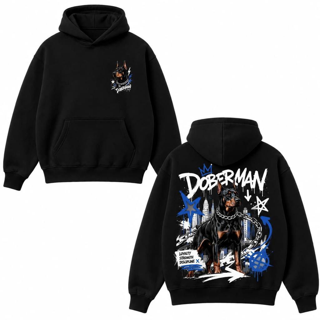 Autumn Winter Casual Doberman Dog Graffiti Print Men hooded sweatshirt Women Boys coat Top Parent Child Kid 's Cotton Hoodie