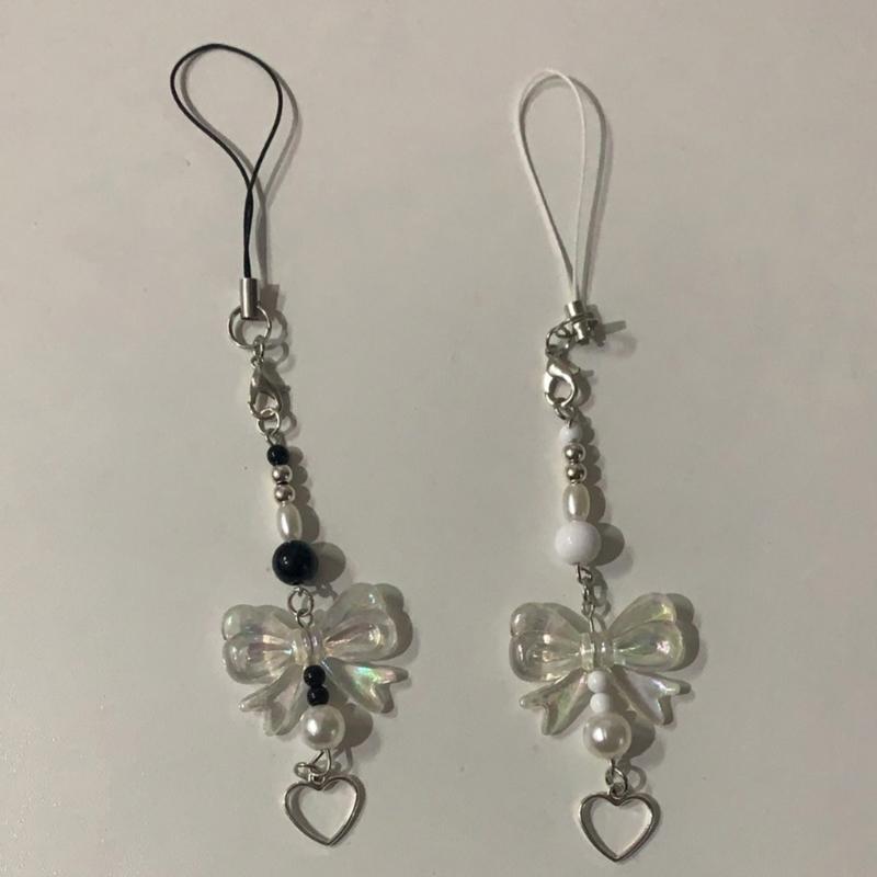 Bows Shape Phone Lanyard Bowknot Heart Pendant Wrist Strap Detachable Phone Chain Keyring Portable Accessory for Women