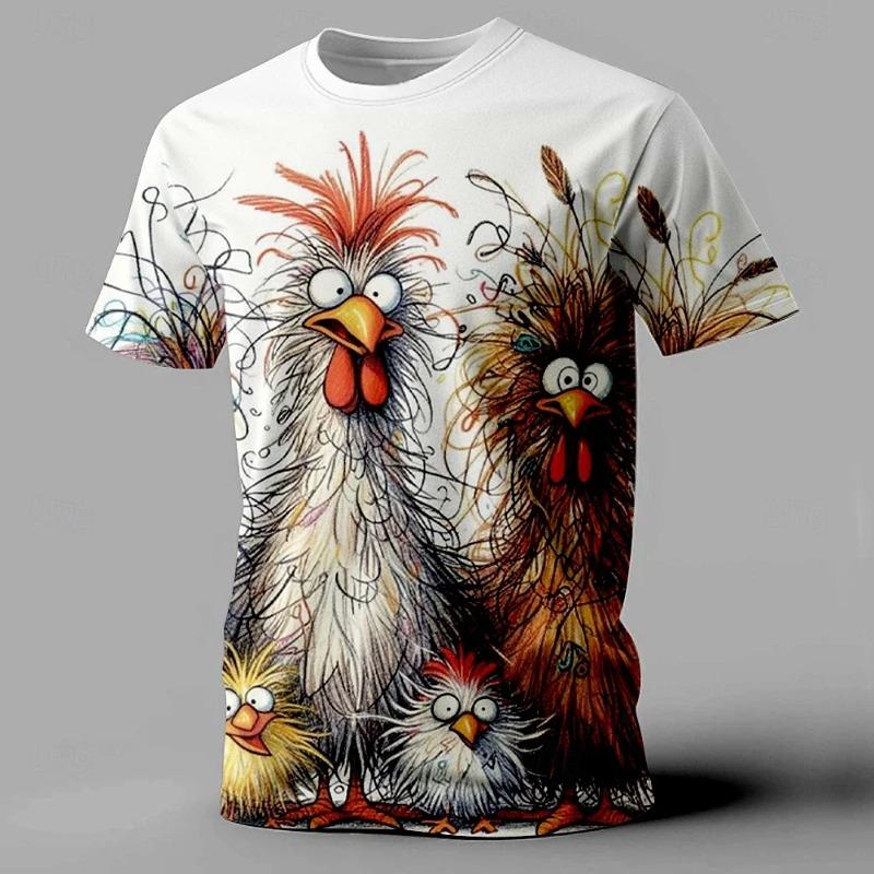 Funny Men's T Shirt Animal Chicken Print Summer Casual Short Sleeve Tee Street Fashion O-Neck Pullover Men's Oversized Clothing