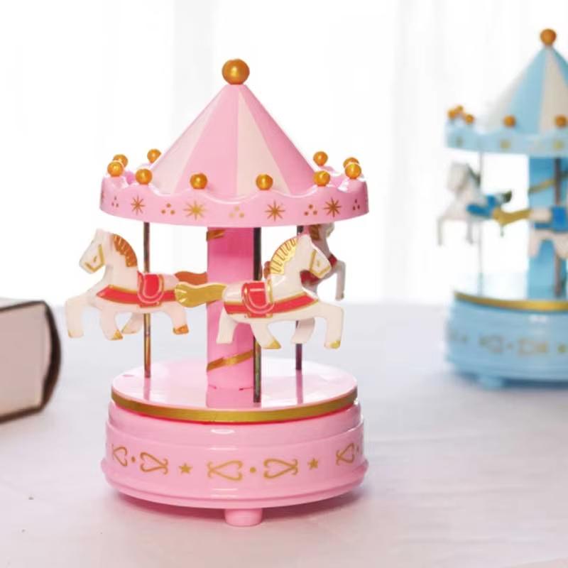 Luxury Music Box with 4 Rotating Horses Romantic Carousel Toy Handcrafted Gift Box