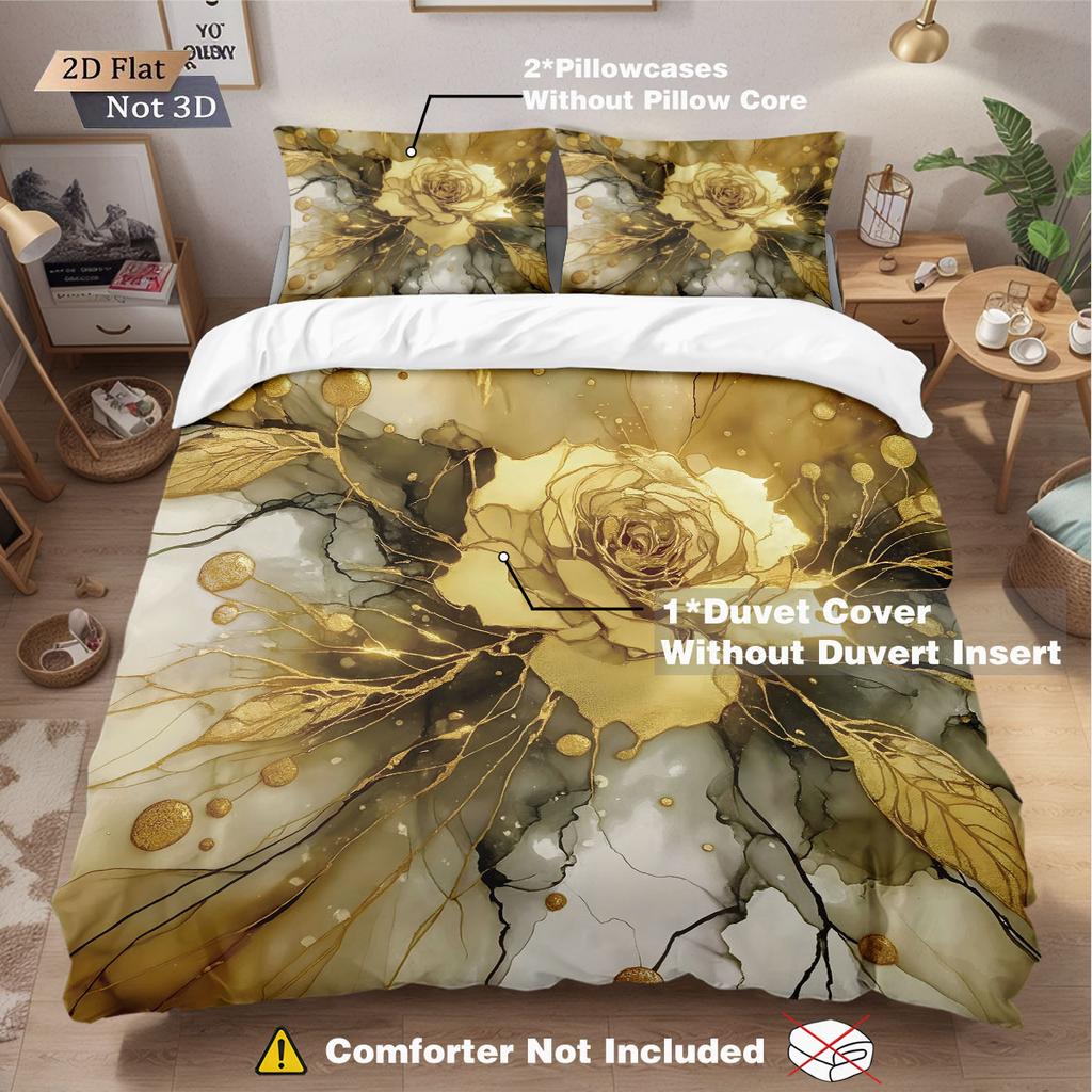 3Pcs Imitation Gilded Beautiful Floral Print Coreless Down Duvet Cover Set Multi Size Comfortable Bedroom Bedding Decoration