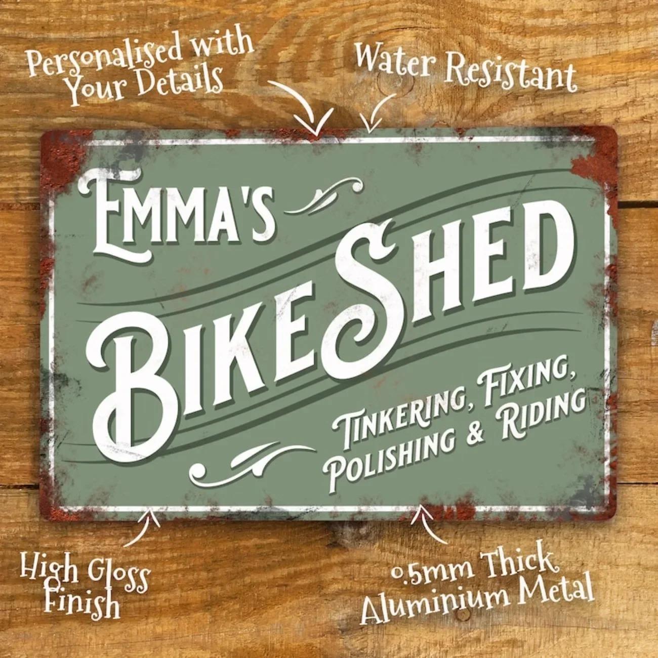 

Customizable Personalized Bike Shed Metal Sign - Vintage Retro Aluminum Plaque, Custom Engraved for Garage Garden Decor 20x30cm（7.8x11.8inch）